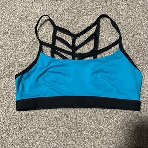 PINK Women's Blue and Black Strappy Sports Bra